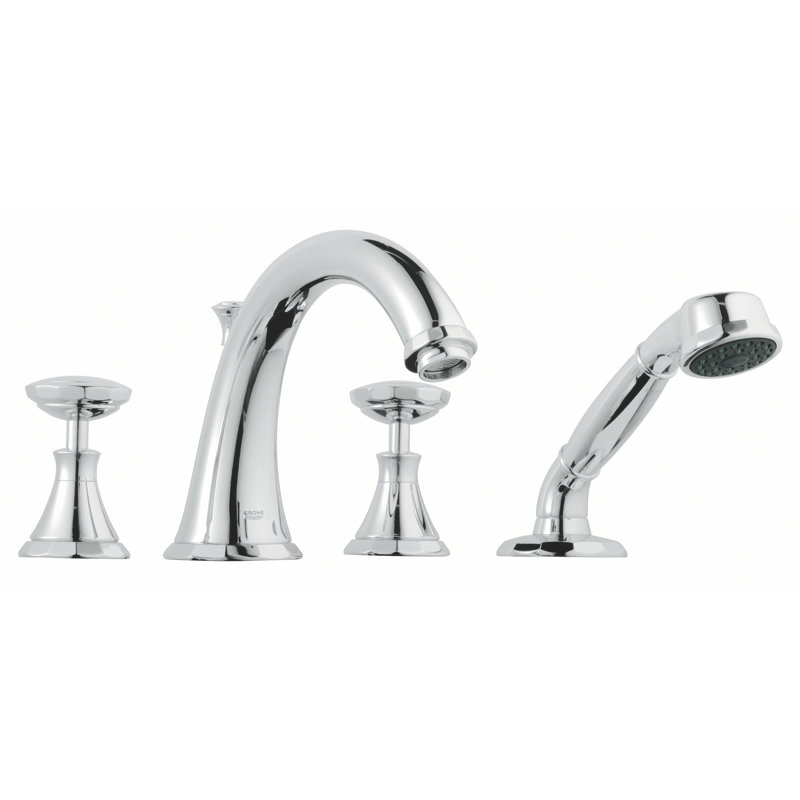 Kensington Double Handle Deck Mounted Roman Tub Faucet Trim with Handshower, StarLight Chrome