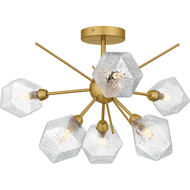 Plafonnier semi-encastré 6 lumières Albro, Brushed Gold
