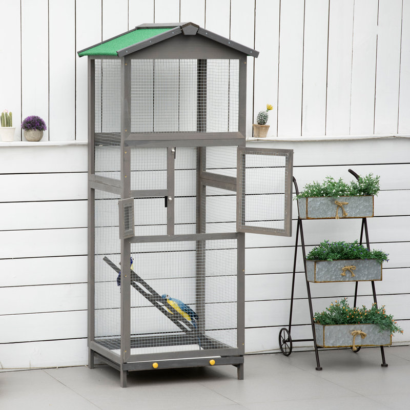 Cage à oiseaux en bois pour perroquet, perruche, avec plateau coulissant et 2 portes Pawhut