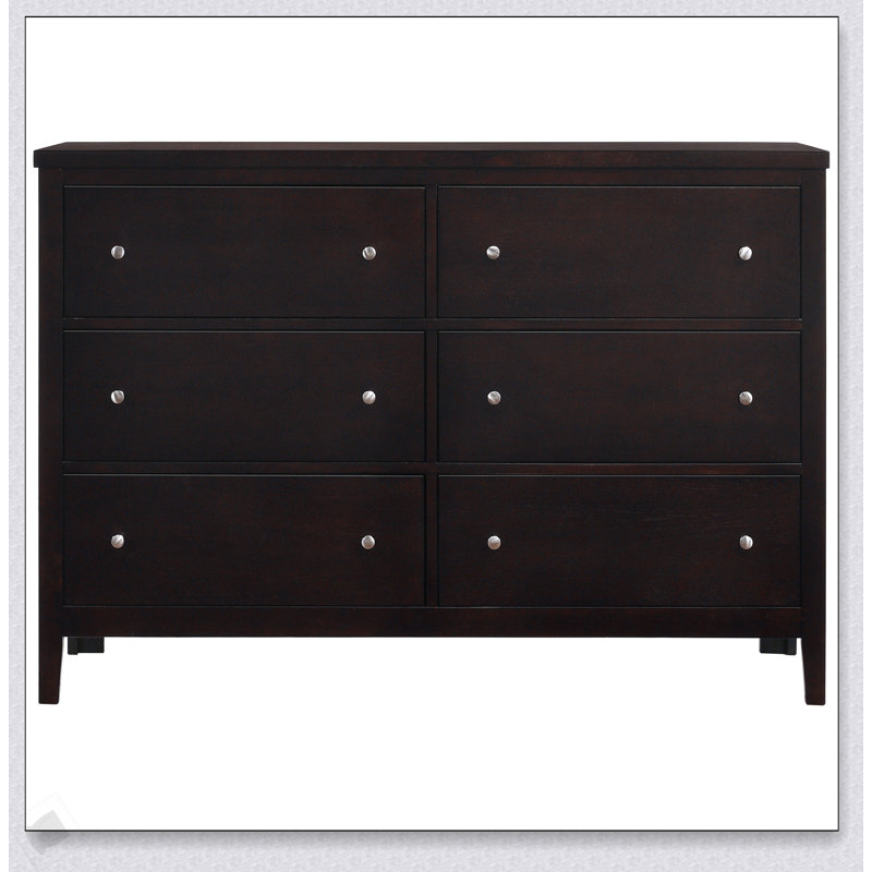 Commode élégante à 6 tiroirs à finition cappuccino, parfaite pour le rangement élégant et les espaces de vie organisés.
