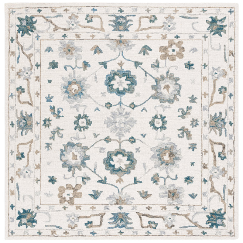 Malbora Hand Tufted Wool/Cotton Oriental Rug in Ivory/Blue, Rectangle 6" x 9"