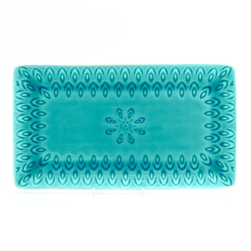 Peacock Rectangular Platter, Lagoon