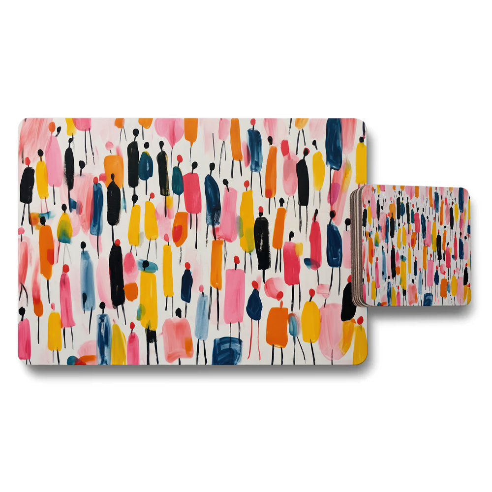 Abstract Colorful Figures Placemats And Coaster Set