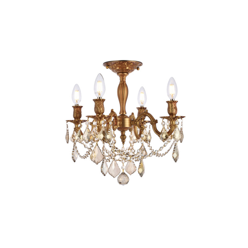 Cristal taillé royal français Rosalia, Or français, H 19 po x l 17 po x P 17 po, 4 lumières