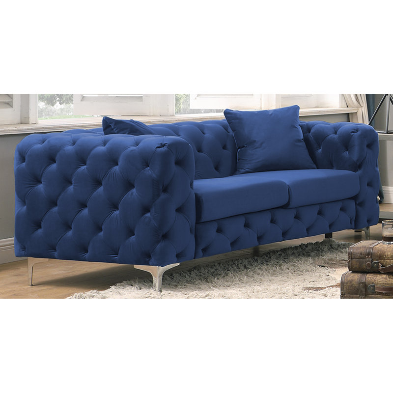 Segal 63" Velvet Square Arm Loveseat, Blue