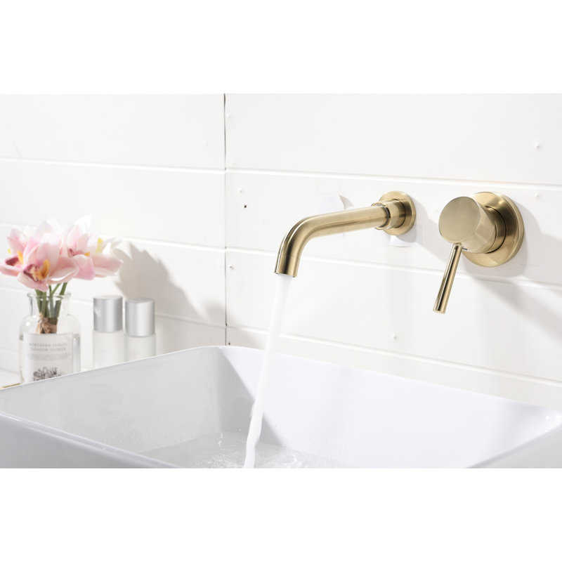 Robinet de lavabo mural en nickel brossé avec bonde escamotable, poignée simple pour un contrôle pratique du débit d'eau, aérateur lisse, rouille - matériau en acier inoxydable pour salle de bain - or, levier à température précise