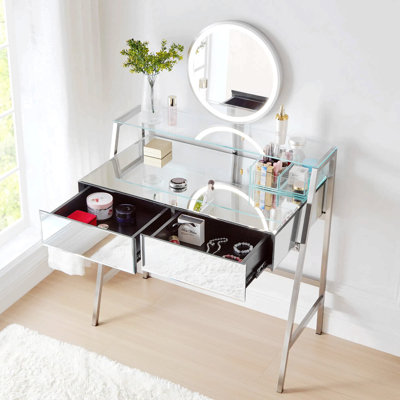 Makeup Vanity With Lighted Mirror And Charging Station