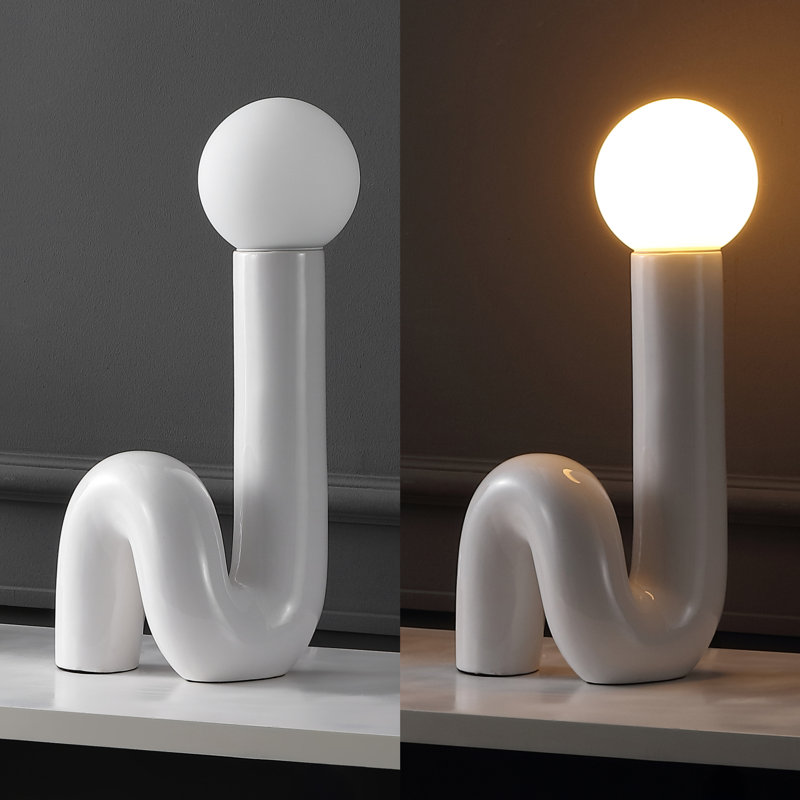 Katya 18" Scandinavian Minimalist Ceramic Spiral Tube LED Table Lamp, White