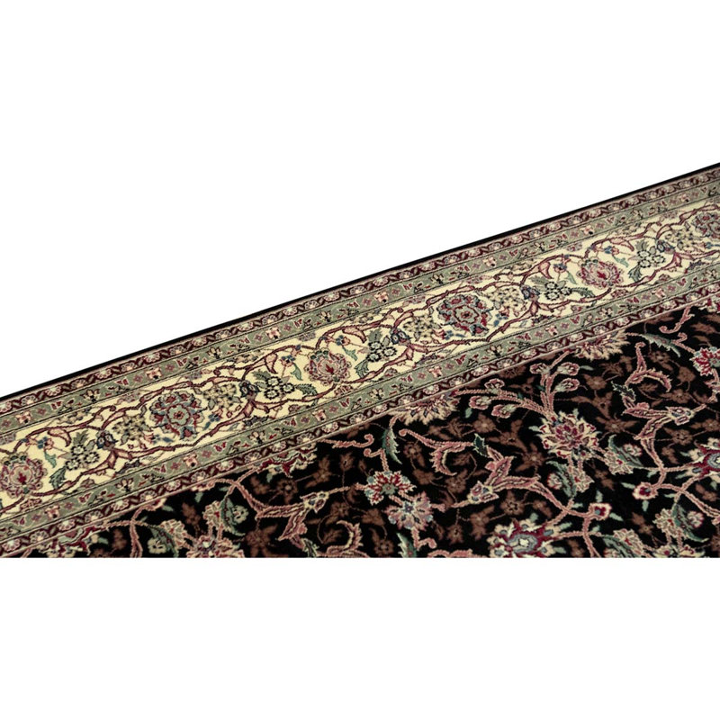 Tapis unique en laine noué à la main ivoire / noir / brun de 5 pi 10 po x 9 pi