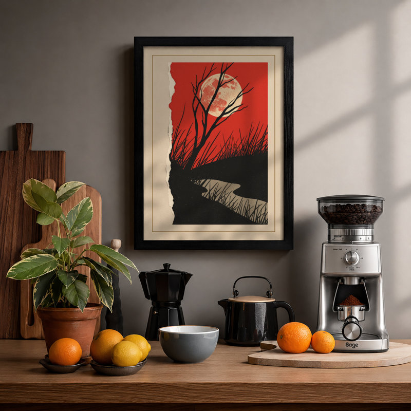 Skeletal Tree At Dusk Scandinavian - Print, Black, A4 - 29.7 x 21.0 cm