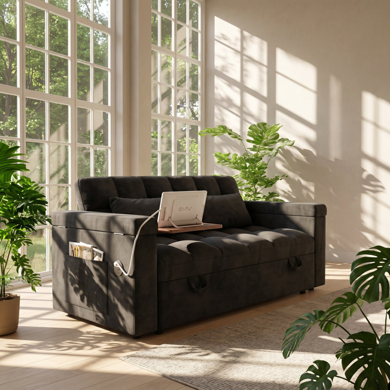 Canapé-lit convertible 3-en-1 en velours Adeline l 65 po x P 35 po x H 31 po