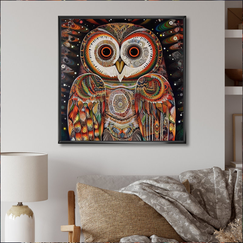 Hibou blanc magique I, Cadre flottant noir, H 16 po x l 16 po x P 1 po