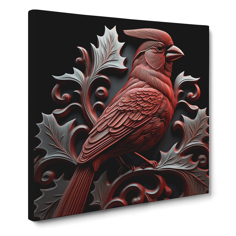 Cardinal Bird Ornamental - Wrapped Canvas - Framed Print, 50cm H x 50cm W x 3cm D