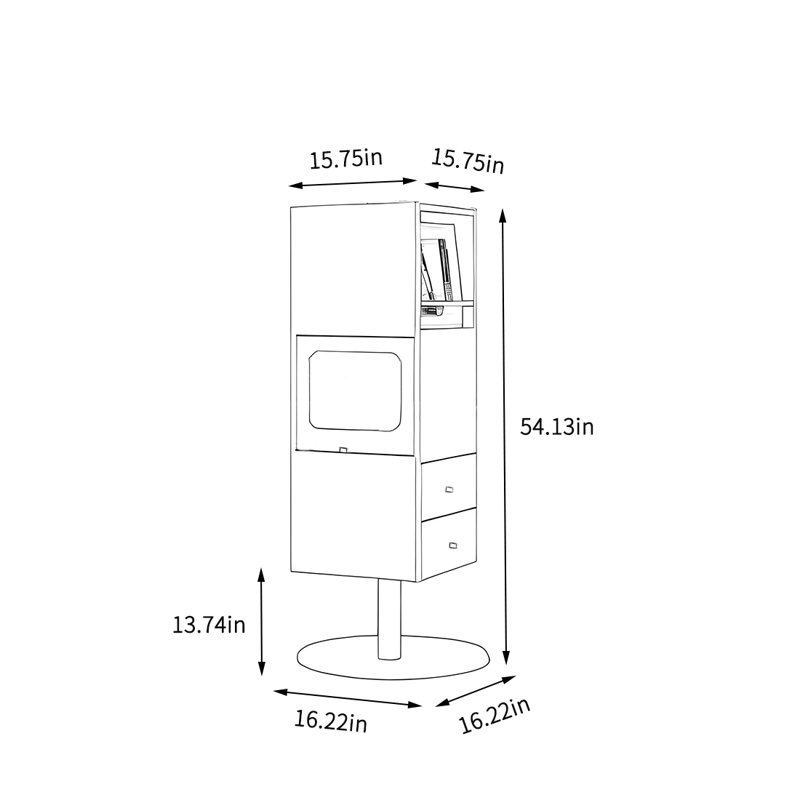 Armoire de rangement rotative pour bibliothèque, (2 tablettes) H 54,13 po x l 16,22 po x P 16,22 po, Marron foncé