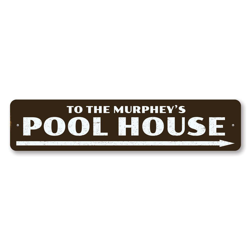 Enseigne personnalisée en aluminium Pool House, H 4 po x l 18 po x P 0,04 po
