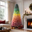 Sapin de Noël artificiel en PVC floqué arc-en-ciel dégradé de 1,80 m, pin coloré avec 1326 branches, finition enneigée, branches articulées et support en métal