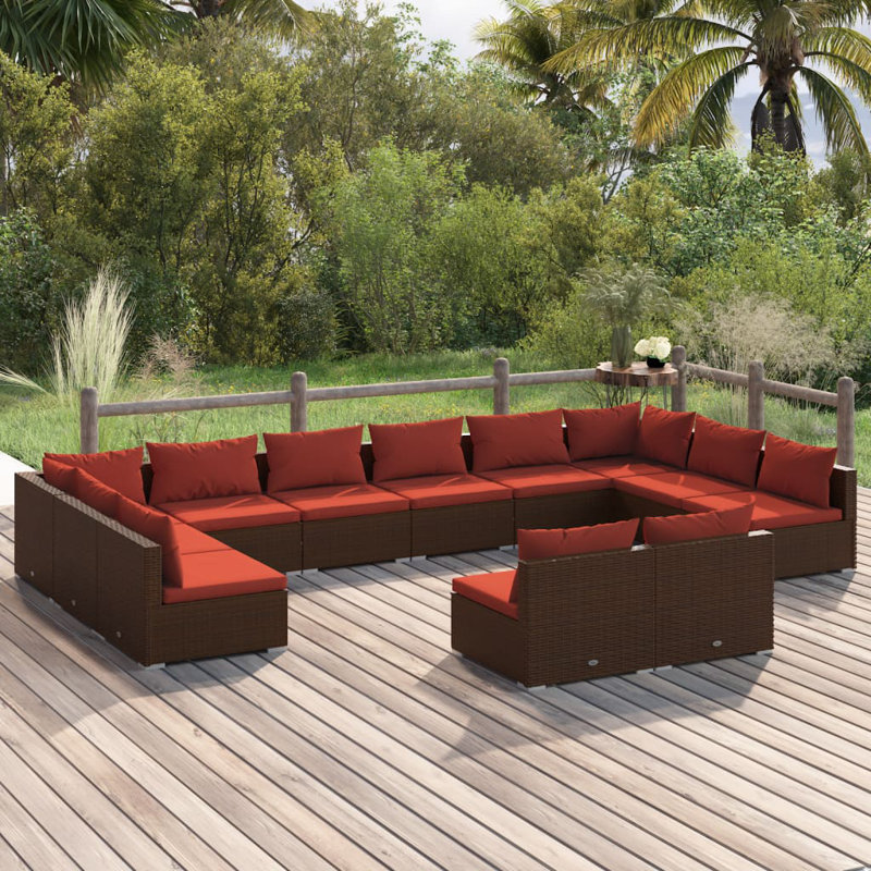 12 Piece Sofa Seating Group, Brown and cinnamon red
