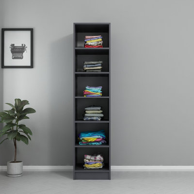 Modern Anthracite Wardrobe, 5 Shelves, 74.8 x 19.7 x 20.5 Inches | 100% Melamine Coated Particle Board, Thickness: 0.7 Inches | Stylish Storage Solution for Bedroom & Closet, Durable and Sleek Design