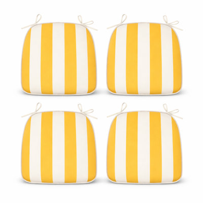 Coussins de chaise d'extérieur en forme de U avec attaches, coussins de siège en mousse épaisse hydrofuge pour chaises de jardin et de salle à manger, 17 po x 16 po x 2 po, - rayé jaune / blanc