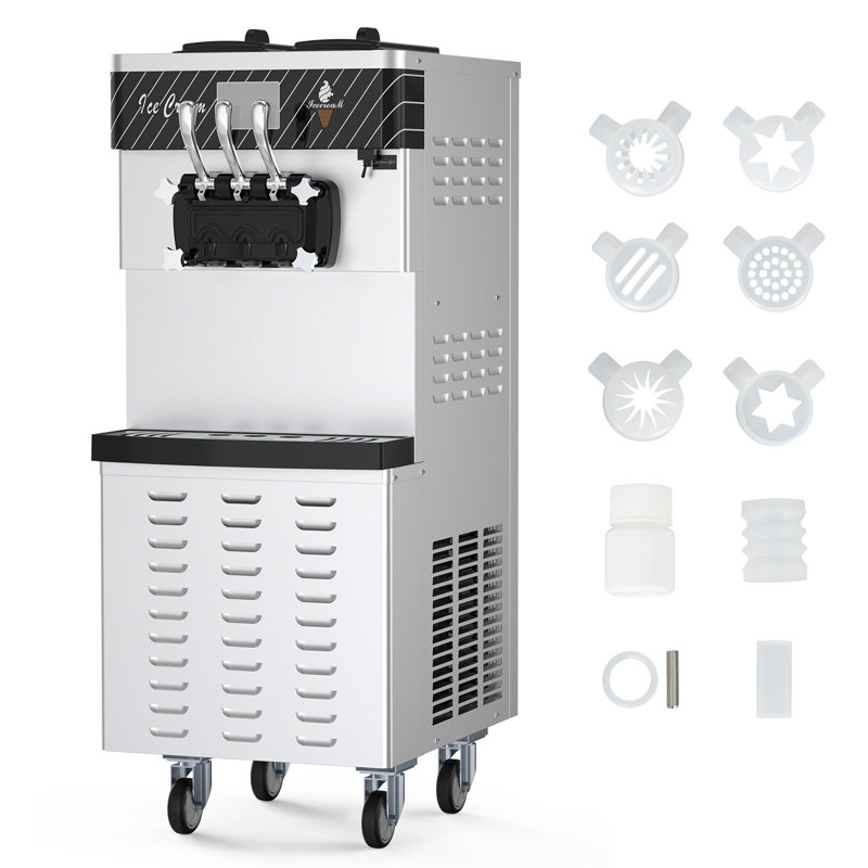 Machine à crème glacée à haut rendement à service doux - 3 saveurs commerciales, 2450 W, 5,8 à 7,9 gal / h, deux trémies de 12 L, contrôle tactile ACL, nettoyage automatique et pré-refroidissement - idéal pour les restaurants et les collations