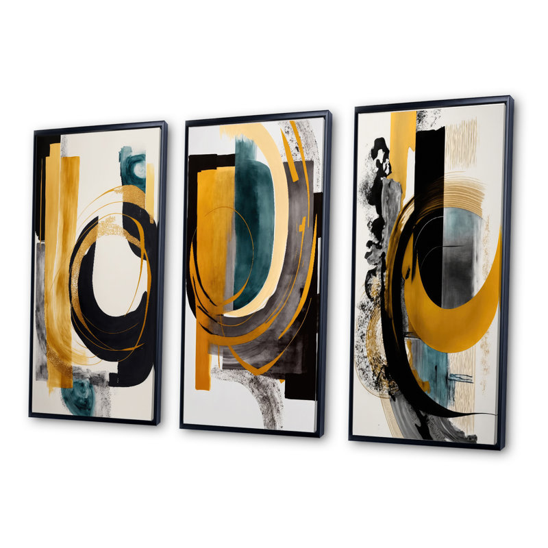 «Modern Green Art Deco», 3 pièces sur toile, Noir, H 40 po x l 60 po
