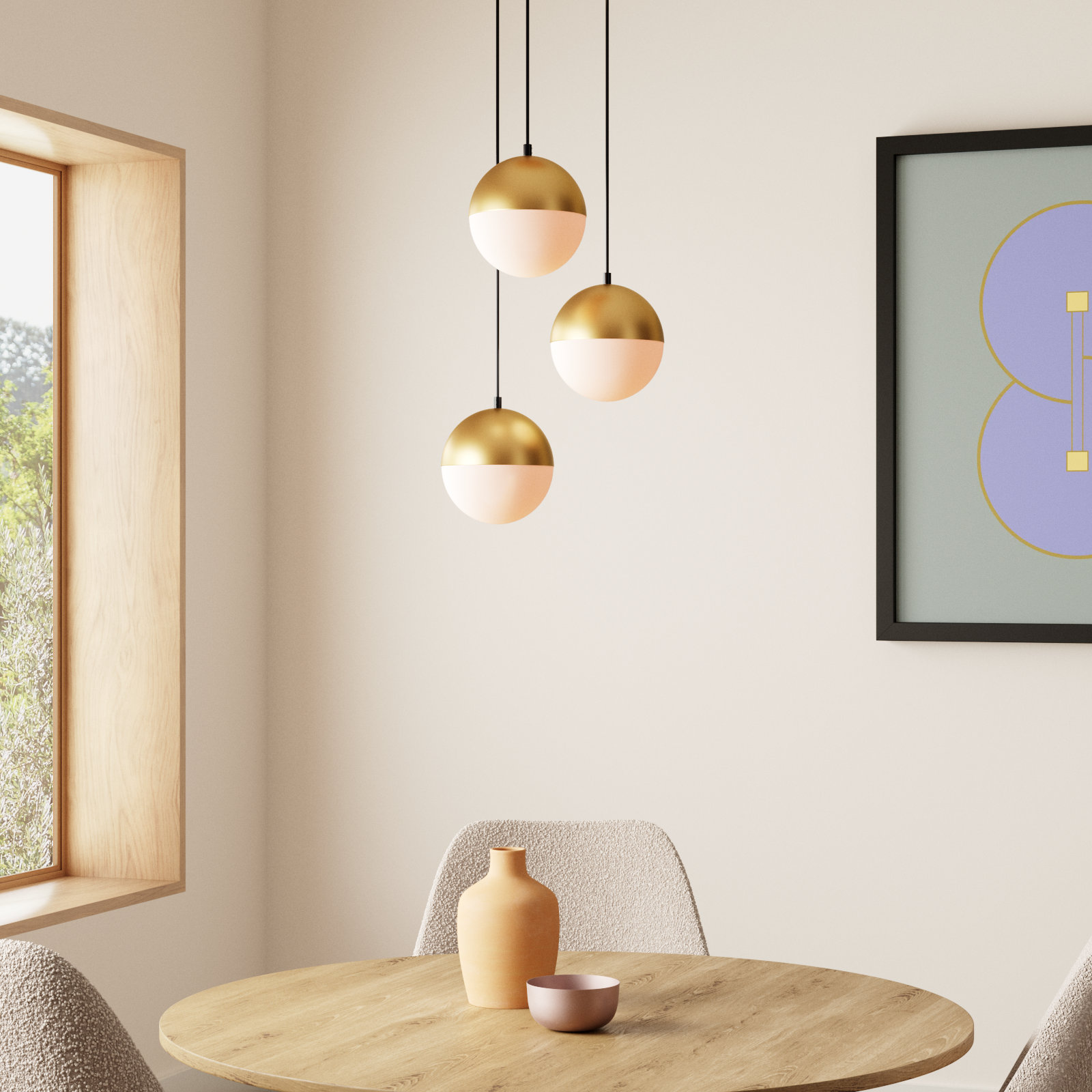 Hastings Dimmable 3-Light Pendant, Metallic Gold