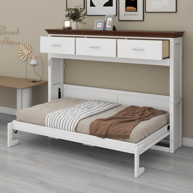 Lit escamotable simple avec 3 tiroirs de rangement, pliable dans une armoire, structure de lit plateforme pliable et peu encombrante