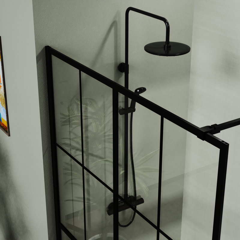 Écran de douche 46 po x 72 po pour accès au mur - noir, verre trempé, structure robuste 0,2 po