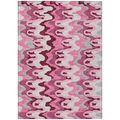 10' X 14' Blush Pink And Mauve Abstract Washable Indoor Outdoor Area Rug