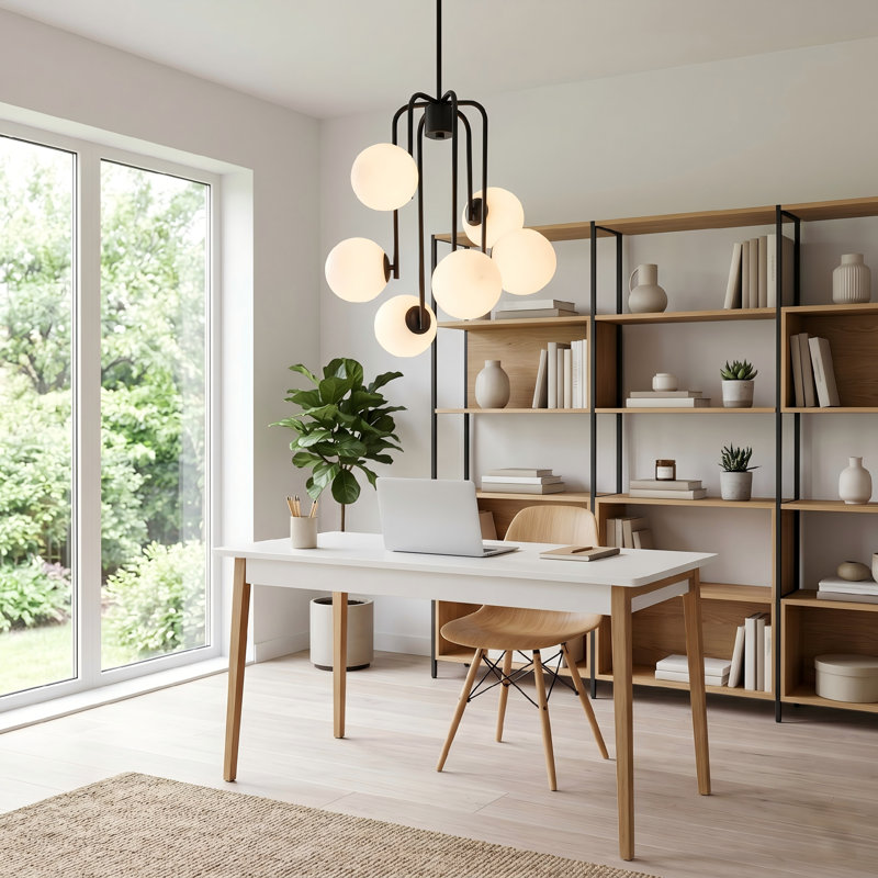 Lustre 6 lumières moderne noir mat 21,26 "de large avec verre blanc givré