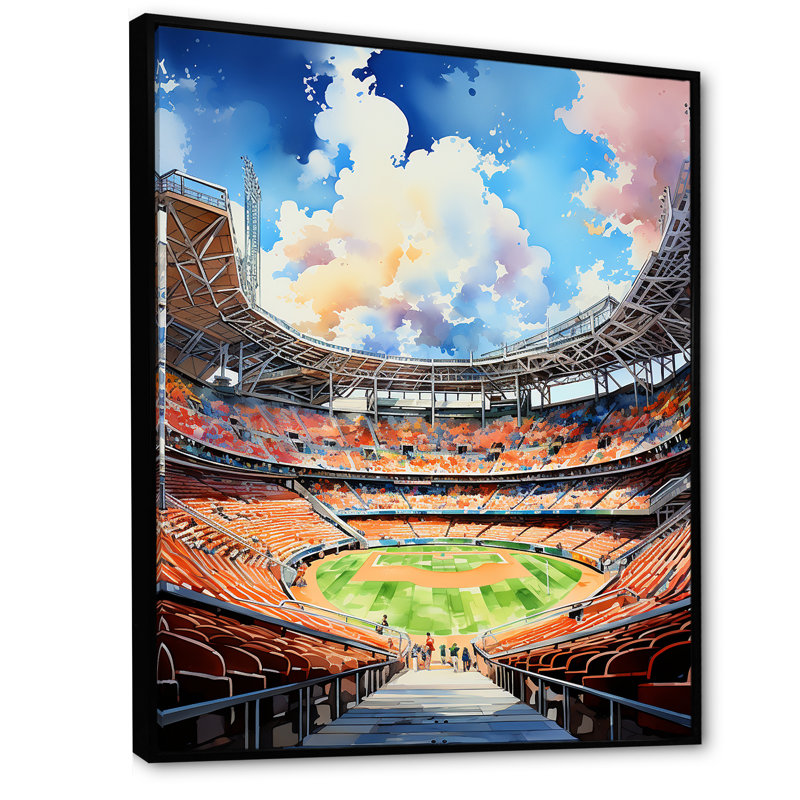 Abstrait Baseball Stadium II - Cityscapes Wall Art Living Room, H 32 po x l 16 po x P 1 po, Cadre flottant noir