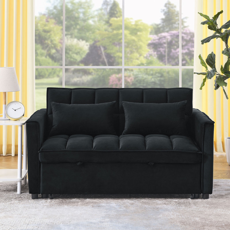 Cubbindall Upholstered Convertible Sofa Bed,Sleeper Sofa,Velvet Sofa,Modern Sofa,Accent Sofa, Black Velvet 
