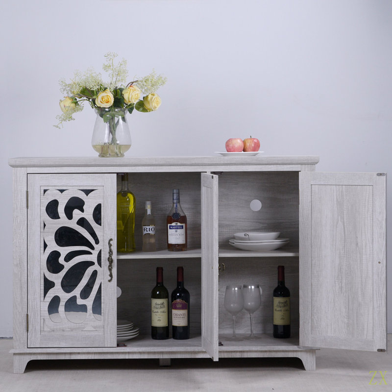 49.33" X 15.55" Spacious Size Countertop Sideboard With 3 Mirrored Doors Adjustable Shelves Buffet Cabinet, Storage Cabinet For Living Room, Bedroom, Dinning Room, Kitchen, Hallway Closet