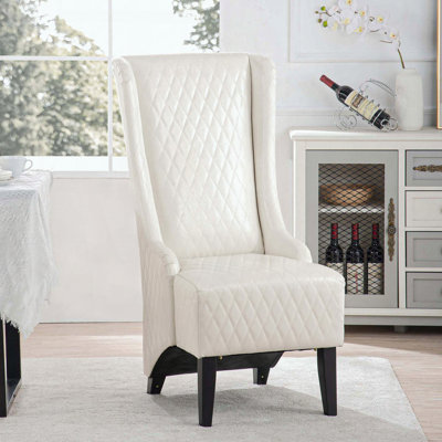Fauteuil d'appoint à dossier haut en similicuir - blanc - à oreilles - pieds en bouleau