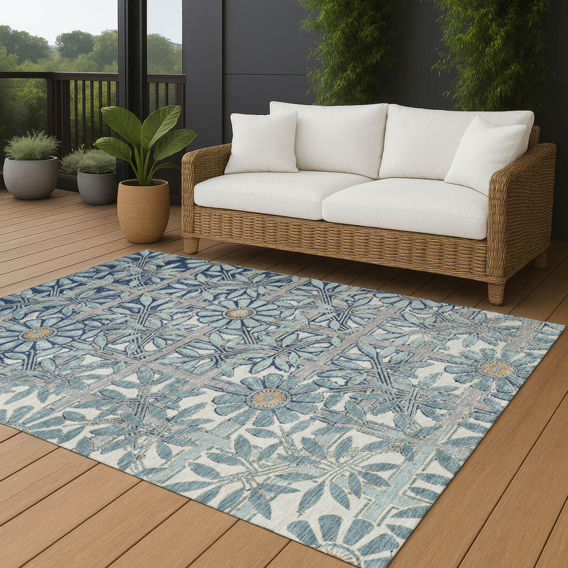 Machine Washable Indoor/Outdoor Chantille ACN2775 Floral Rug, Seafoam, 3' x 5'
