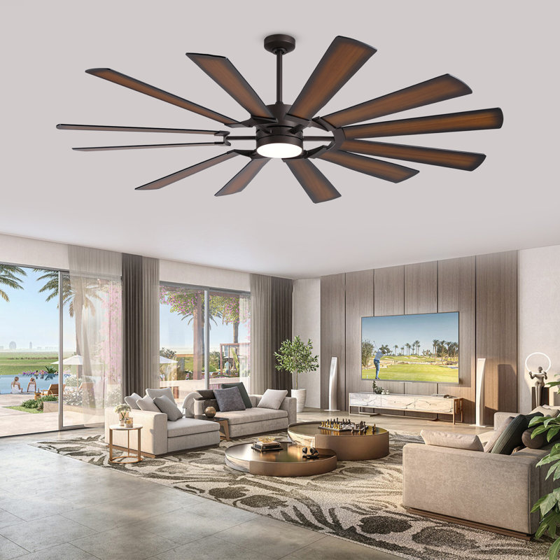72 Inch Massive Windmill Ceiling Fan with Light, 12-Blade Industrial Fan, High CFM Powerful Airflow, Quiet DC Motor, Remote Control, 6-Speed Reversible, Dimmable 3CCT LED with Memory Function