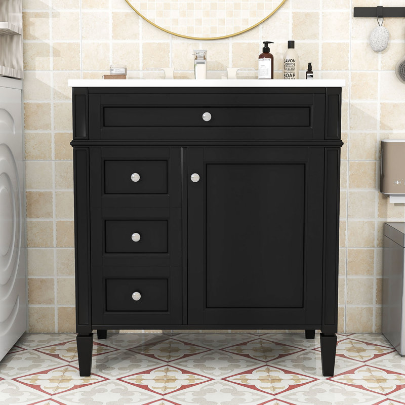 Meuble-lavabo simple autoportant contemporain avec lavabo en céramique et grand rangement Contemporary