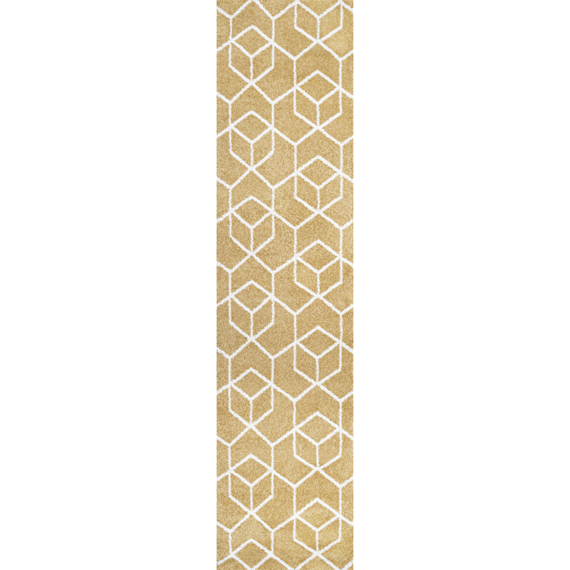 Tapis doré / blanc Amuda Blocks, Tapis de couloir 2 pi x 8 pi