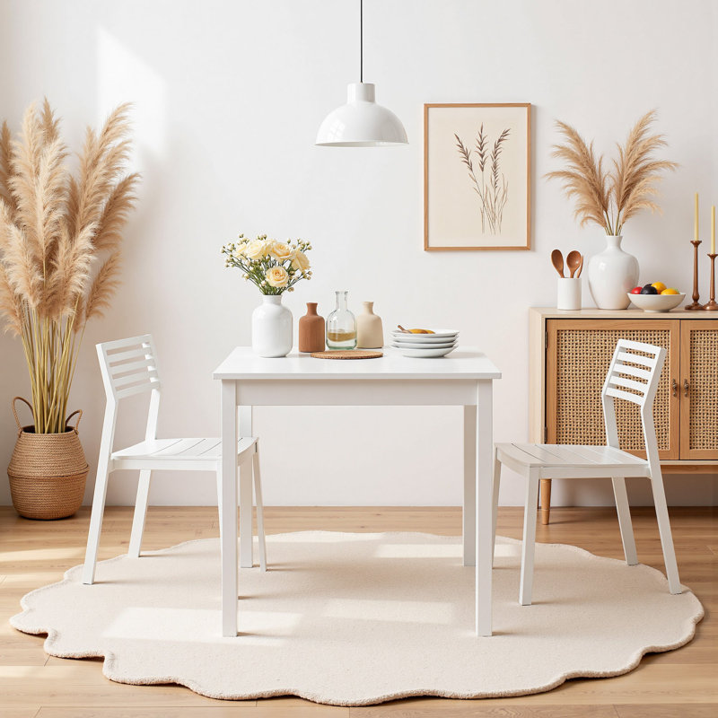White Square Dining Table 29.5", Solid Wood Legs Kitchen Table, Modern Compact Table for Small Space & Apartment