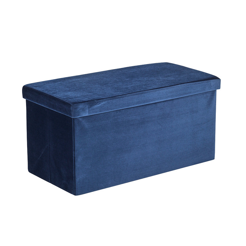 Peachey 76cm Wide Velvet Rectangle Solid Colour Standard Ottoman with Storage, Velvet Navy