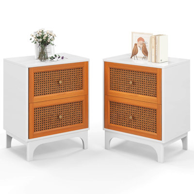Nightstand With Storage End Sofa Side Table With 2 Drawers
