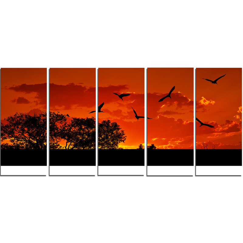 «African Landscape with Warm Sunset», ensemble de 5 impressions sur toiles tendues