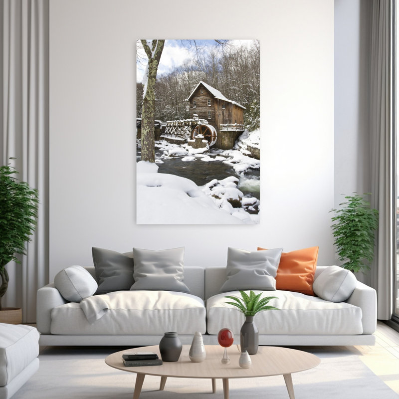 Watermill In A Forest In Winter Glade Creek Grist Mill Babcock State Park Fayette County West Virginia USA by Richard Day - Wrapped Canvas Print