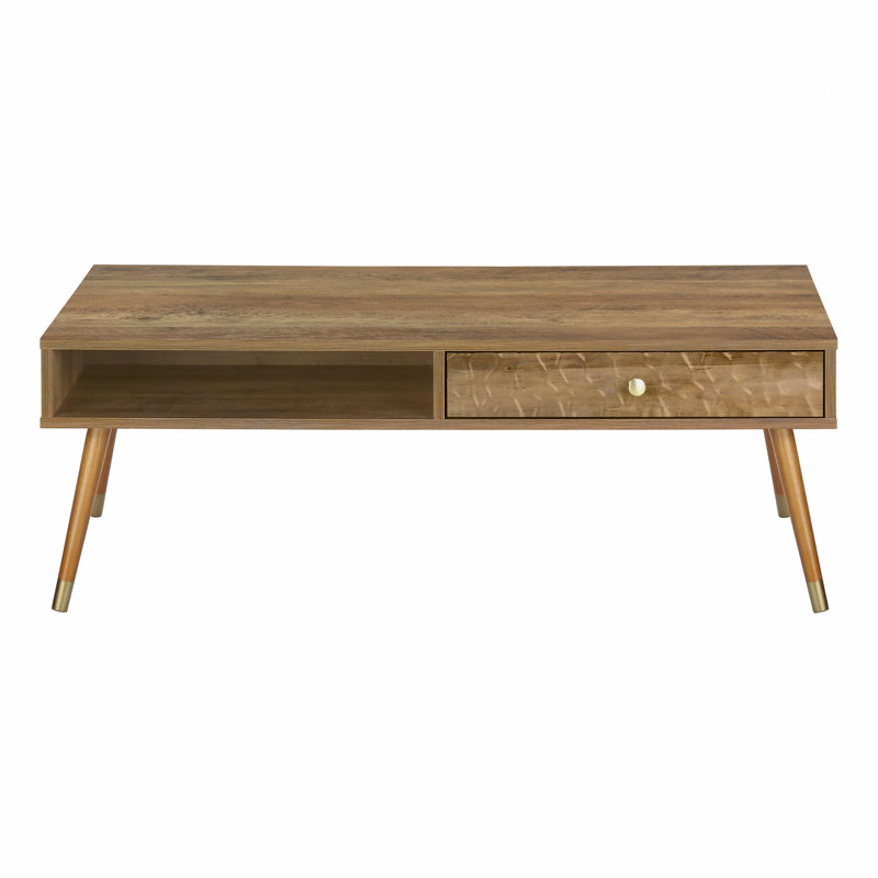 Table basse, accent, cocktail, rectangulaire, rangement, salon, L 44 po, stratifié noyer, pieds en bois, style Mid-Century