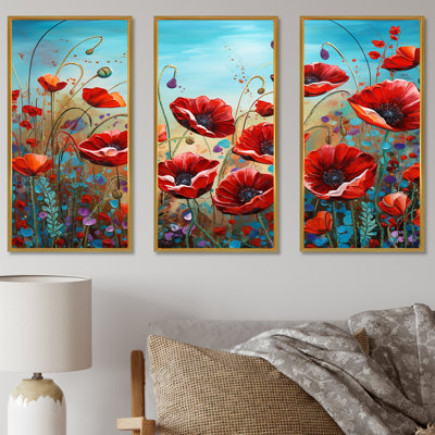 «Red Poppies Blossoming III», ensemble d'art sur toile