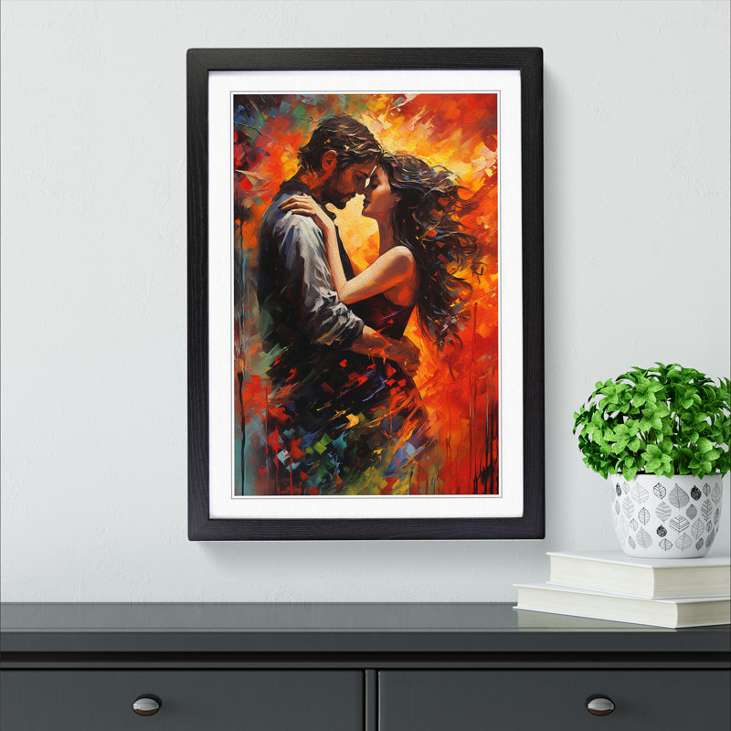 Lovers Action Painting - Single Picture Frame Print on Wood, Black Framed, 64cm H x 46cm W x 2cm D