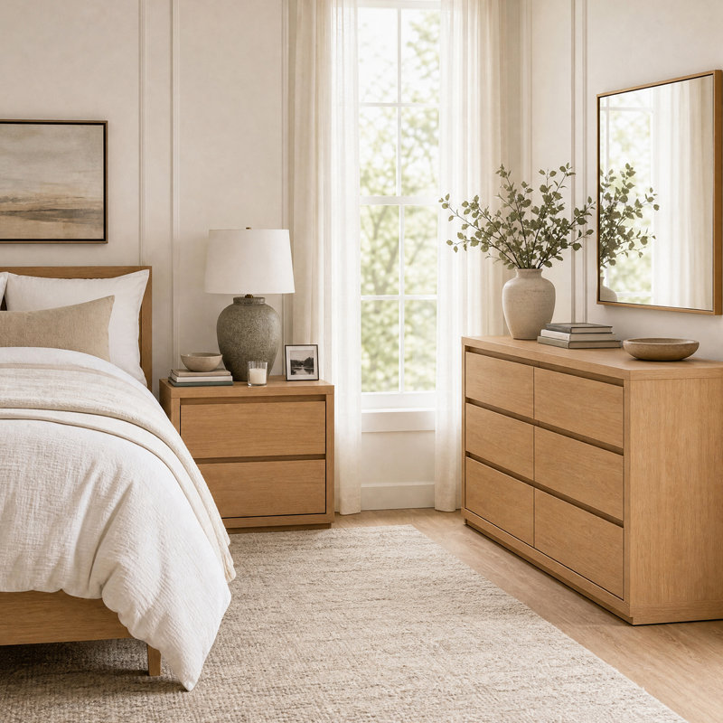 Commode 6 tiroirs Fere, Chêne miel