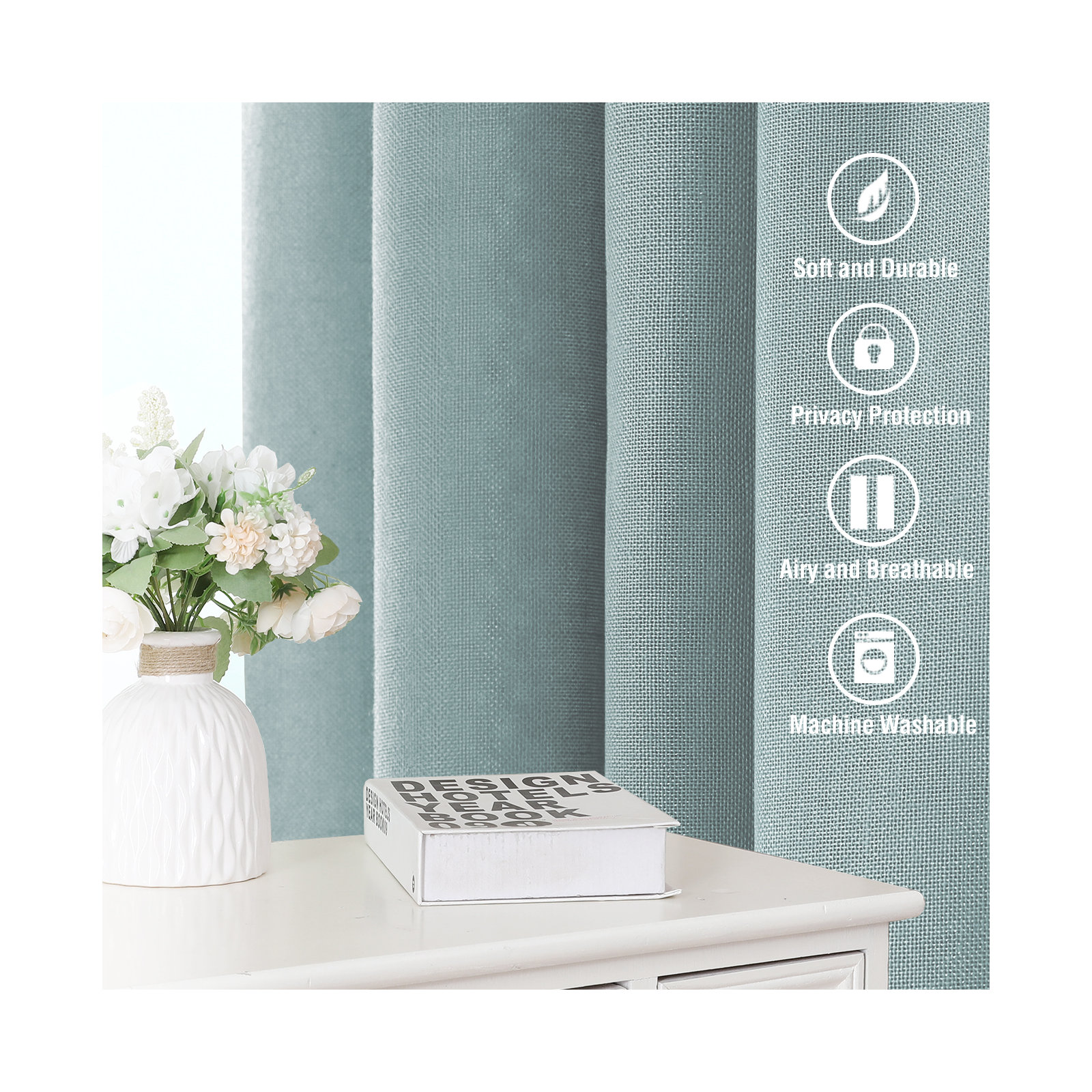 Linen Curtains for Living Room 2 Panels Back Tab Loop Pocket Textured Light Filtering Semi Sheer Rustic Farmhouse Boho Curtain for Bedroom