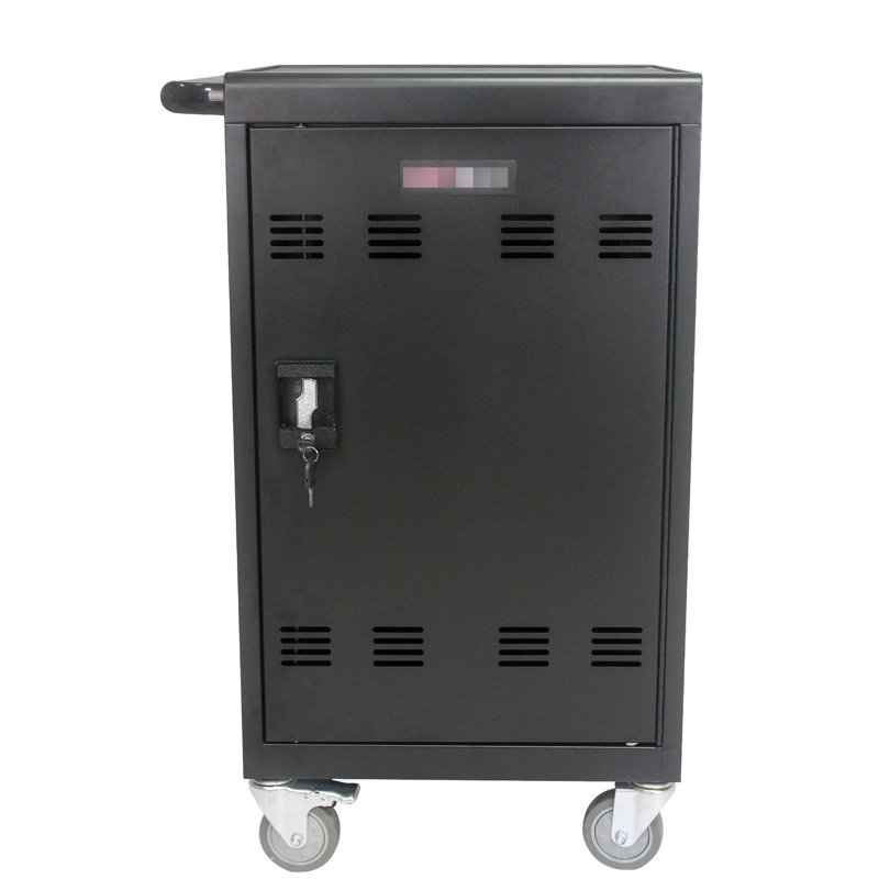 Chariot de charge mobile noir pour 30 appareils -, tablettes, ordinateurs portables avec gestion des câbles, roues verrouillables, multiprise performante, tablette et ordinateur portable 30 + 2 baies, noir, bandes Ul, traitement antirouille