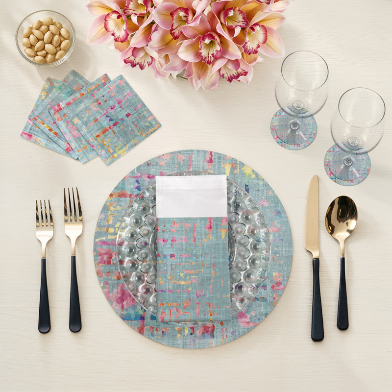 Coco Pink Vegan Leather Round Coasters, Bleu